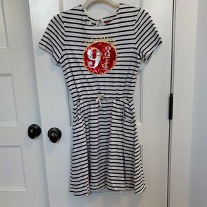 Mini Boden Navy and White Striped Harry Potter Platform 9 3/4 dress.   Size 14